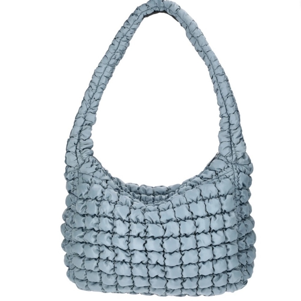 Big Quilted Puffy Hobo Silver Gray
Shoulder Carryall Bag NWT